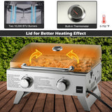 Stainless Steel Propane Grill with Lid for Outdoor Camping Tailgating Picnic Party-Silver