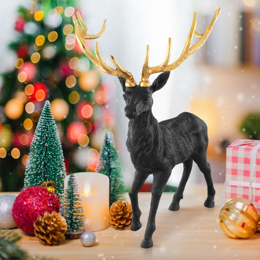 Standing Reindeer Statue Aluminum Deer Sculpture for Indoors Christmas Decor-Black