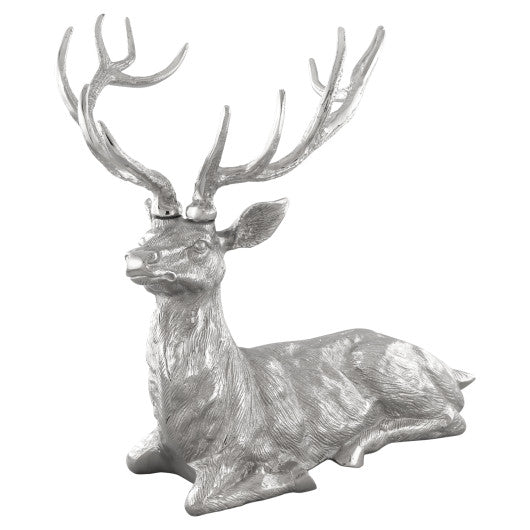 Standing Reindeer Statue Aluminum Deer Sculpture for Indoors Christmas Decor-Silver