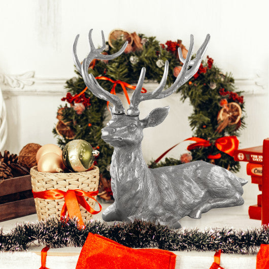 Standing Reindeer Statue Aluminum Deer Sculpture for Indoors Christmas Decor-Silver