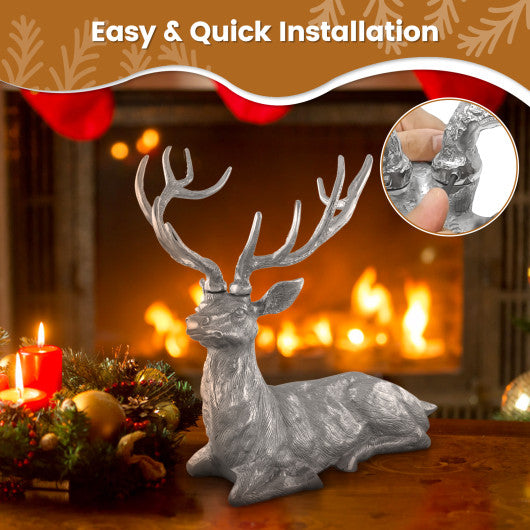 Standing Reindeer Statue Aluminum Deer Sculpture for Indoors Christmas Decor-Silver