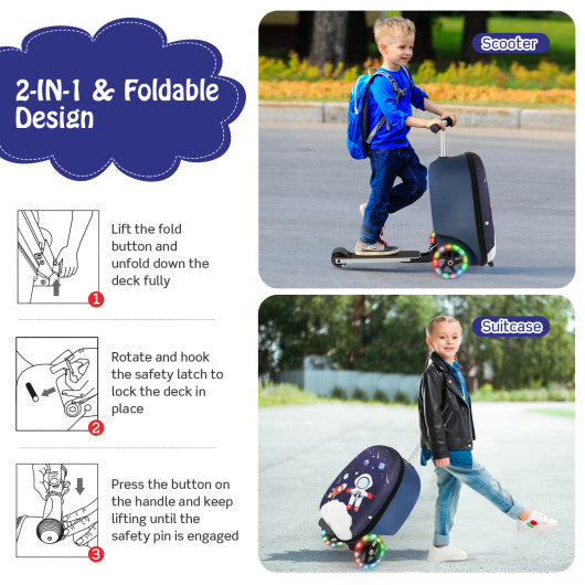 Hardshell Ride-on Suitcase Scooter with LED Flashing Wheels-Navy