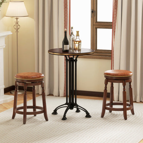 24" Swivel Bar Stool Set of 2 with Upholstered Seat and Rubber Wood Frame