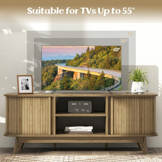 TV Stand for 55-Inch TV Media Console Table with Dual Sliding Doors-Oak