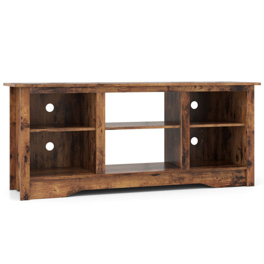 TV Stand for up to 65" Flat Screen TVs with Adjustable Shelves for 18" Electric Fireplace (Not Included)-Rustic Brown