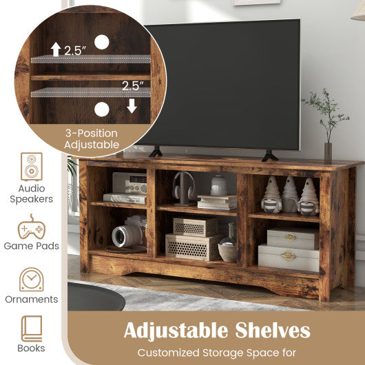 TV Stand for up to 65" Flat Screen TVs with Adjustable Shelves for 18" Electric Fireplace (Not Included)-Rustic Brown