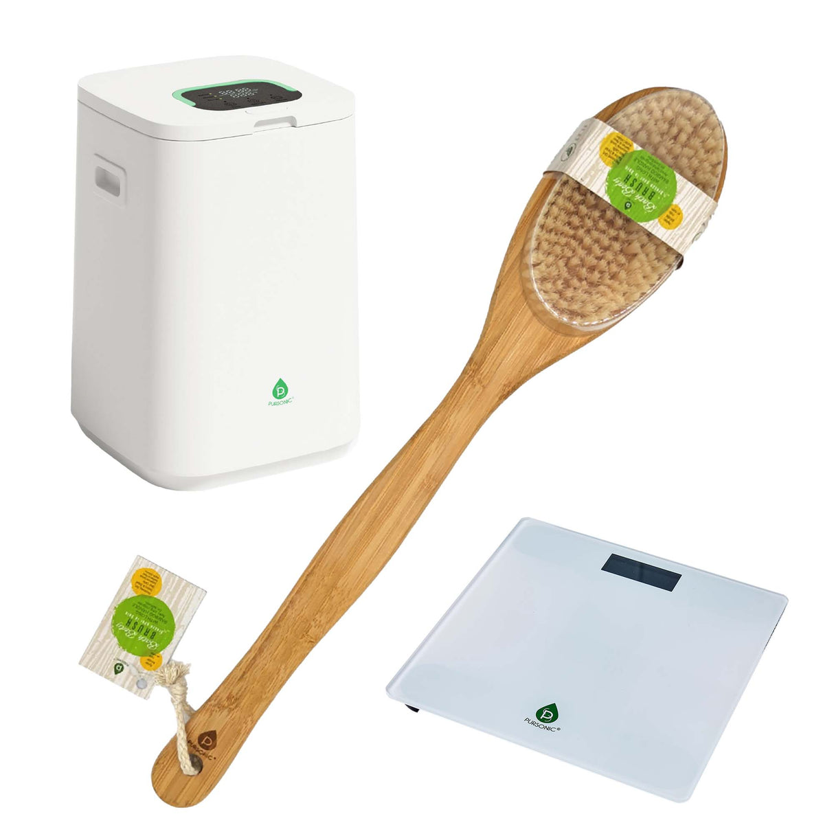 Bathroom Essential Set: Luxury Towel Warmer Bucket, Digital Scale, and Bamboo Bath Body Brush by Pursonic