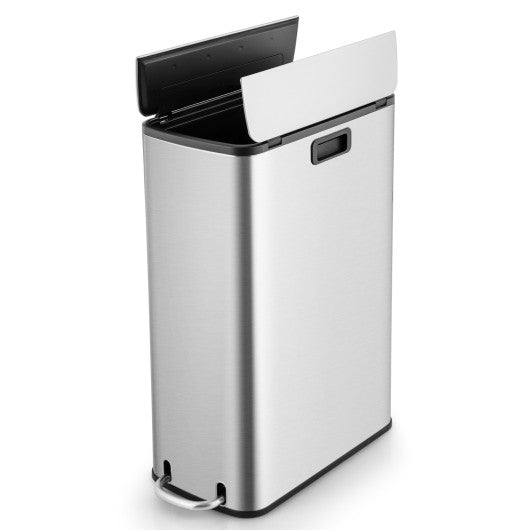 12 Gal Stainless Steel Trash Can with Soft-Closing Wing Lids-Silver