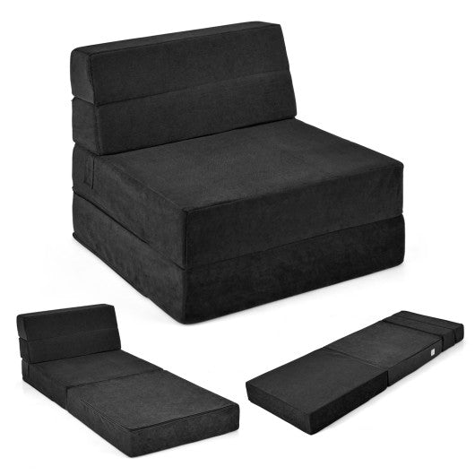 Tri-fold Folding Sleeper Sofa Bed for Living Room Bedroom-Black