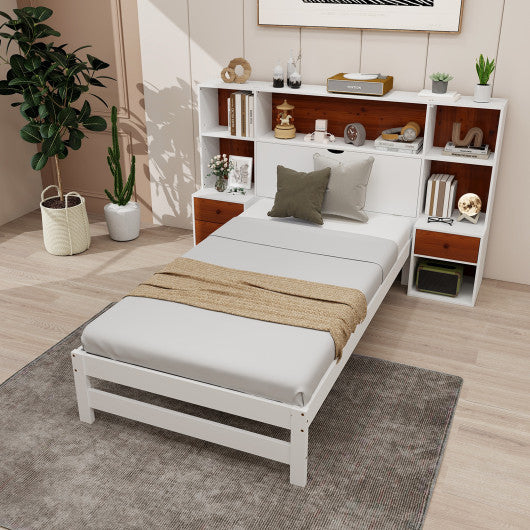 Bed Frame with Storage Headboard and Nightstands-Twin Size