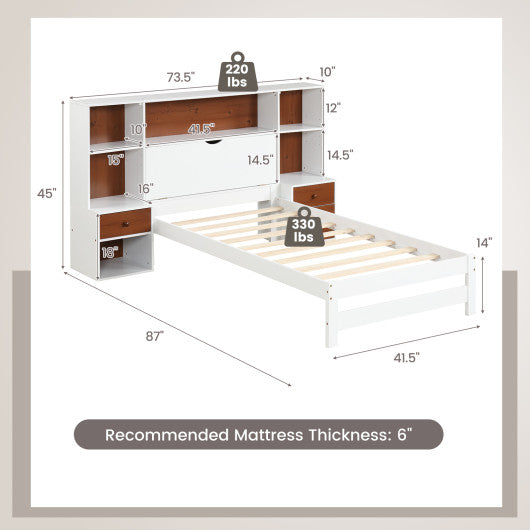 Bed Frame with Storage Headboard and Nightstands-Twin Size