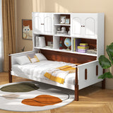 Twin Bed with Bookcase with Shelves and  Wooden Slat Support No Box Spring Needed for Living Room Bedroom-White