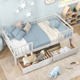 Twin Daybed with Fence and 2 Drawers Kids Bed for Boys & Girls-White