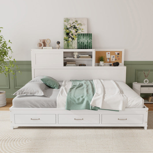 Twin/Full Size Wooden Daybed with 3 Drawers with Storage Shelves-Twin Size