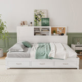 Twin/Full Size Wooden Daybed with 3 Drawers with Storage Shelves-Twin Size