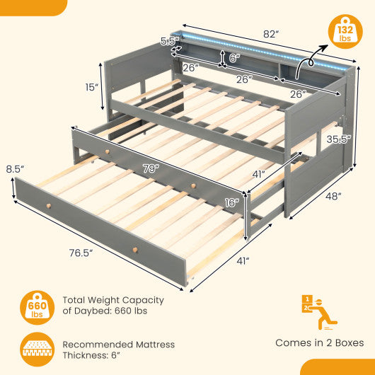 Twin XL Captain Bed with 2 Twin Trundle Beds and 3 Storage Cubbies-Gray