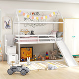 Twin over Twin Bunk Bed with Slide and 2-Step Storage Staircase-White