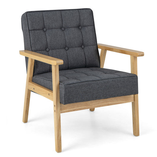 Upholstered Armchair with Rubber Wood Armrests-Gray