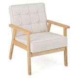 Upholstered Armchair with Rubber Wood Armrests-Beige