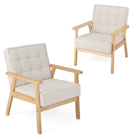 Upholstered Armchair with Rubber Wood Armrests-Beige