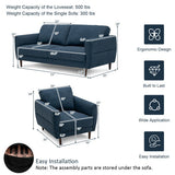 2 Pieces Upholstered Sofa Set with Removable Cushion Covers-Navy