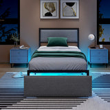 Full/Queen/Twin Size Bed Frame with LED Lights Drawer and Metal Slats-Twin Size