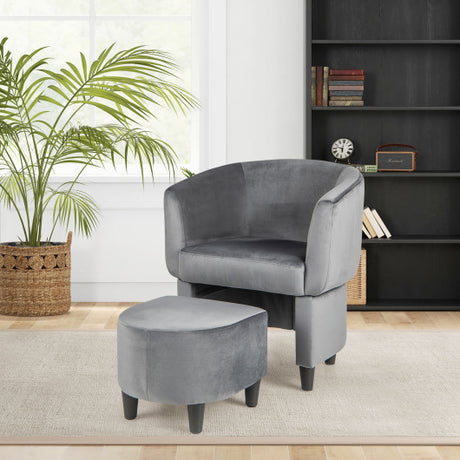 Upholstered Velvet Barrel Chair with Ottoman-Grey