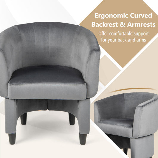 Upholstered Velvet Barrel Chair with Ottoman-Grey