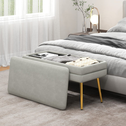 Velvet Upholstered Storage Bench with Removable Top-Grey