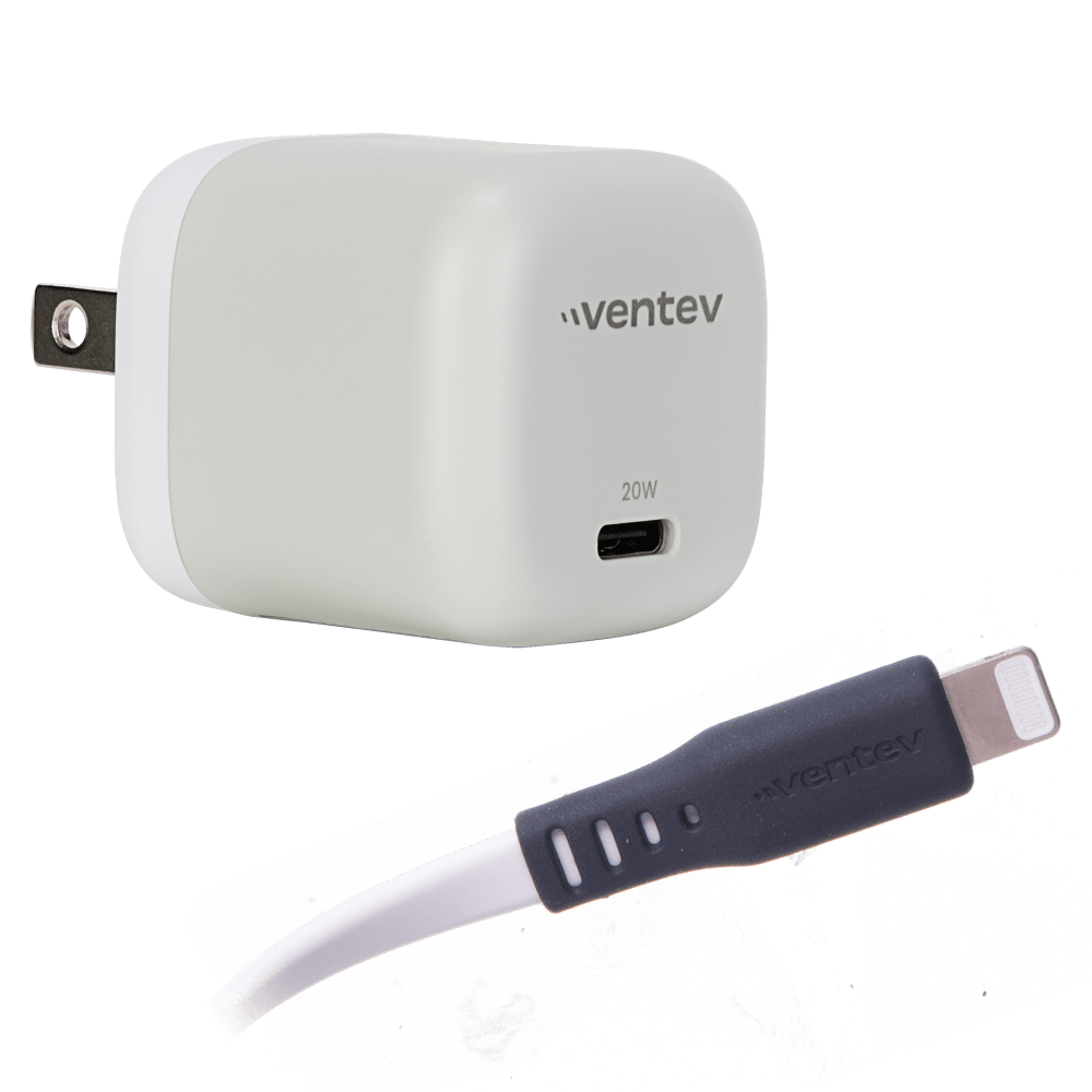 Ventev 20W PD USB C Mini Wall Charger and USB C to Apple Lightning Cable 3.3ft by Ventev