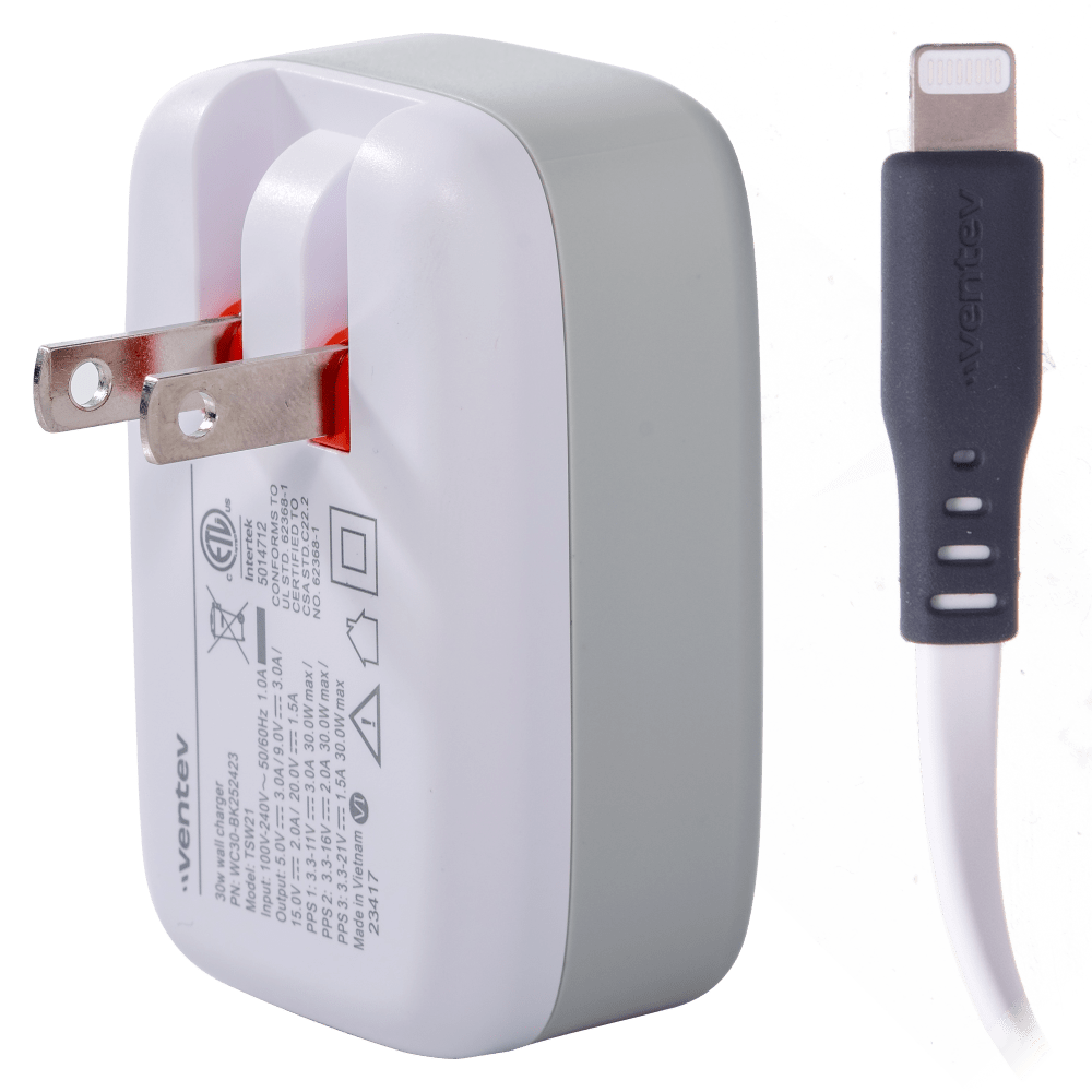 Ventev 30W Wall Charger and USB C to Apple Lightning Cable by Ventev