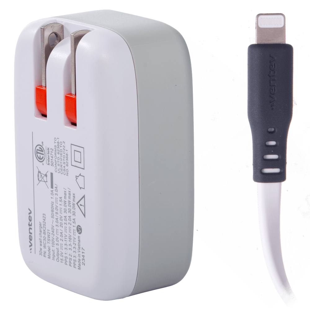 Ventev 30W Wall Charger and USB C to Apple Lightning Cable by Ventev