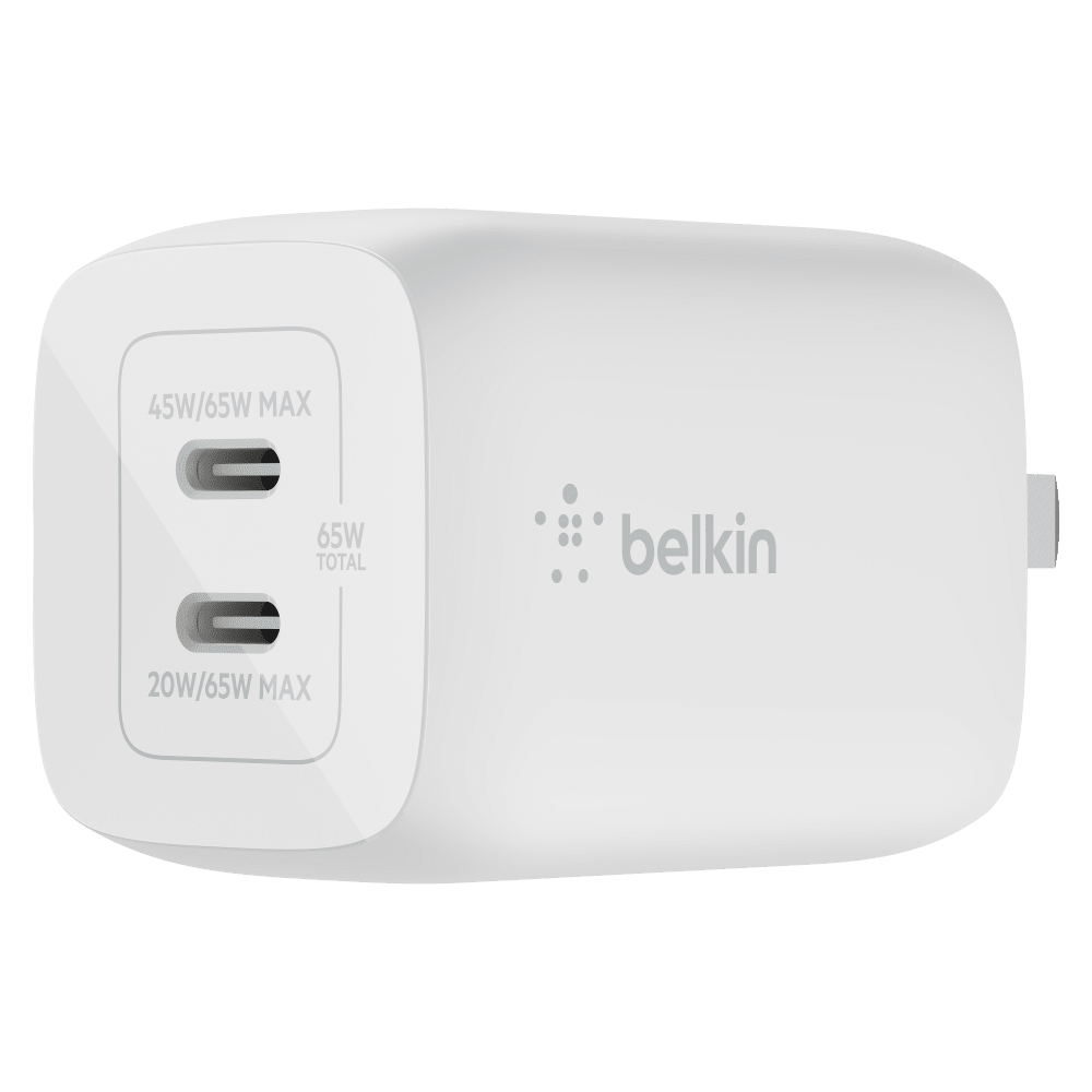 Belkin 65W Dual USB C GaN Wall Charger with PPS and USB C to USB C Cable by Belkin