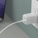 Belkin 65W Dual USB C GaN Wall Charger with PPS and USB C to USB C Cable by Belkin