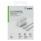 Belkin 65W Dual USB C GaN Wall Charger with PPS and USB C to USB C Cable by Belkin