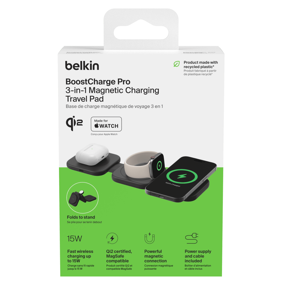 Belkin Boost Charge Pro 3 in 1 Wireless Charging Travel Pad with Qi2 by Belkin