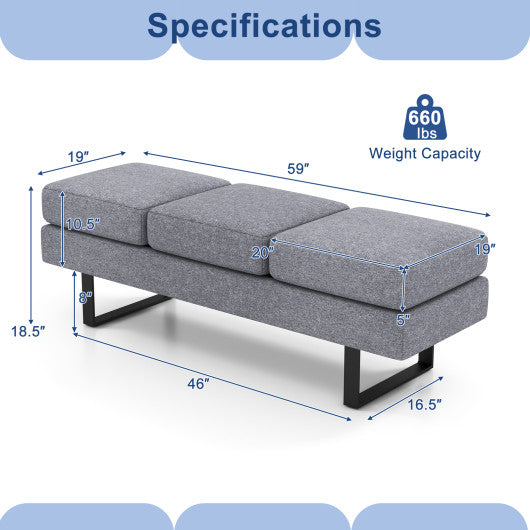 Waiting Room Bench Seating Long Bench with Metal Frame Leg-Gray