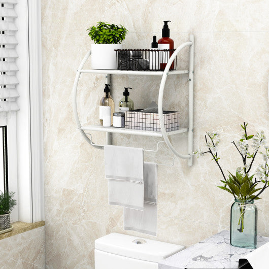 Wall Mounted 2-Tier Bathroom Towel Rack with 2 Towel Bars-White