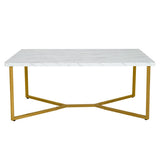 White Faux Marble Coffee Table with Gold Finished Metal Frame