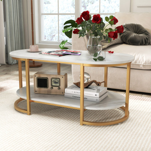 Marble Coffee Table with Open Storage Shelf-White