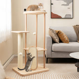 Wooden Multi-level Modern Cat Tower with Scratching Board and Post-44 inches