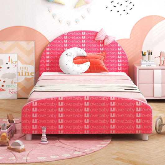 Wood Upholstered Twin Bed Platform with Slat Support-Pink