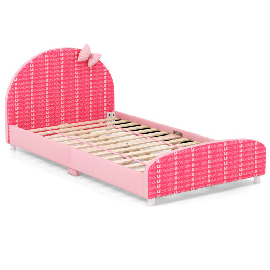 Wood Upholstered Twin Bed Platform with Slat Support-Pink