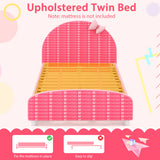 Wood Upholstered Twin Bed Platform with Slat Support-Pink