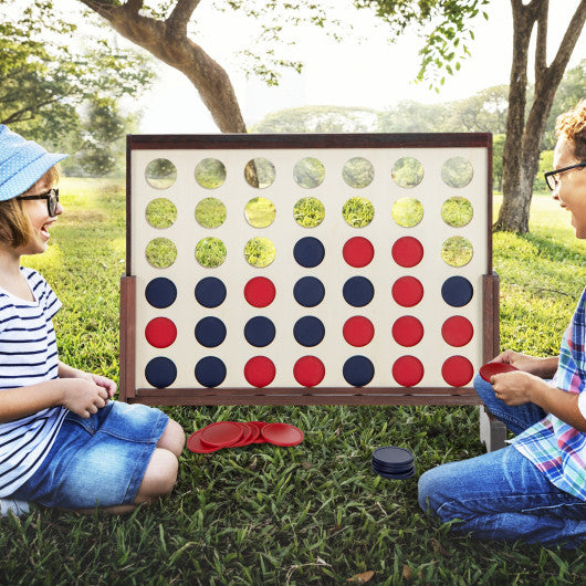 Wooden4-in-a-row Game Set with 42 PCS Chips and 600D Oxford Fabric Carrying Bag-Brown