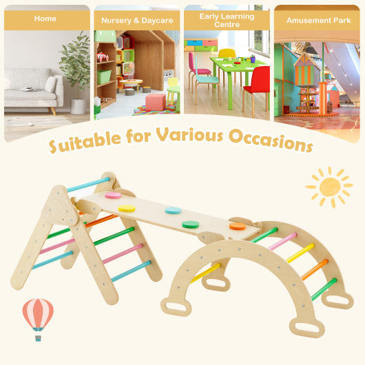 2-in-1 Wooden Kids Climber Toys with Triangle Arch Ramp-Multicolor