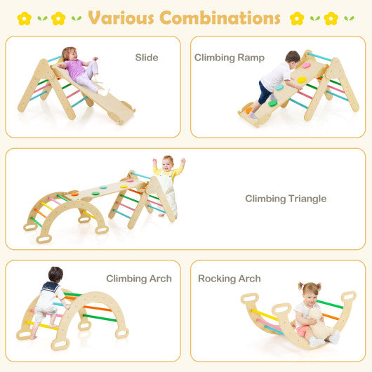 2-in-1 Wooden Kids Climber Toys with Triangle Arch Ramp-Multicolor