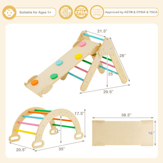 2-in-1 Wooden Kids Climber Toys with Triangle Arch Ramp-Multicolor