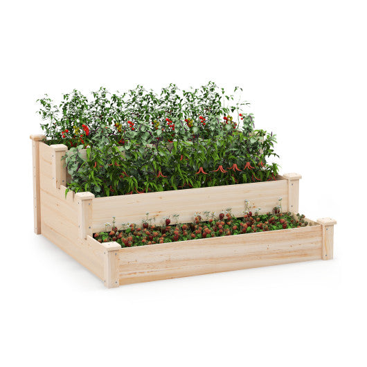 3-Tier Wooden Raised Garden Bed for Backyard Patio Gardening