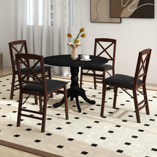 Wooden Dining Table with Round Tabletop and Curved Trestle Legs-Black